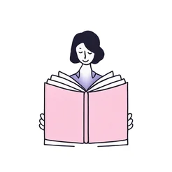 Free book club clipart of an Asian woman reading a pink book